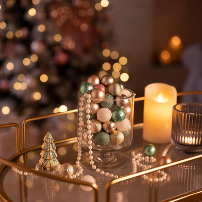 Weihnachtskugeln Set 49 Stück Christbaumschmuck Rosa Grün