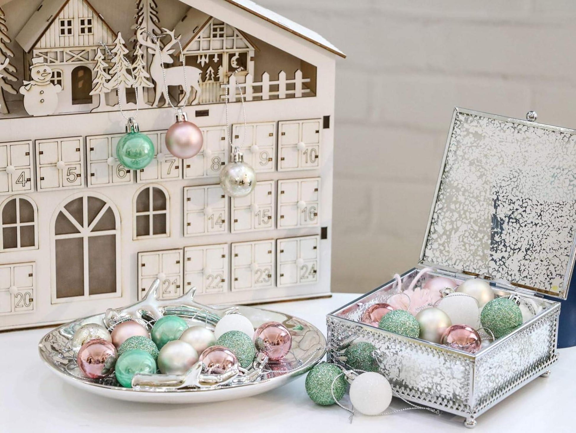 Christbaumkugeln Weihnachtskugel Thema Rosa Grün Gold 49 Stück