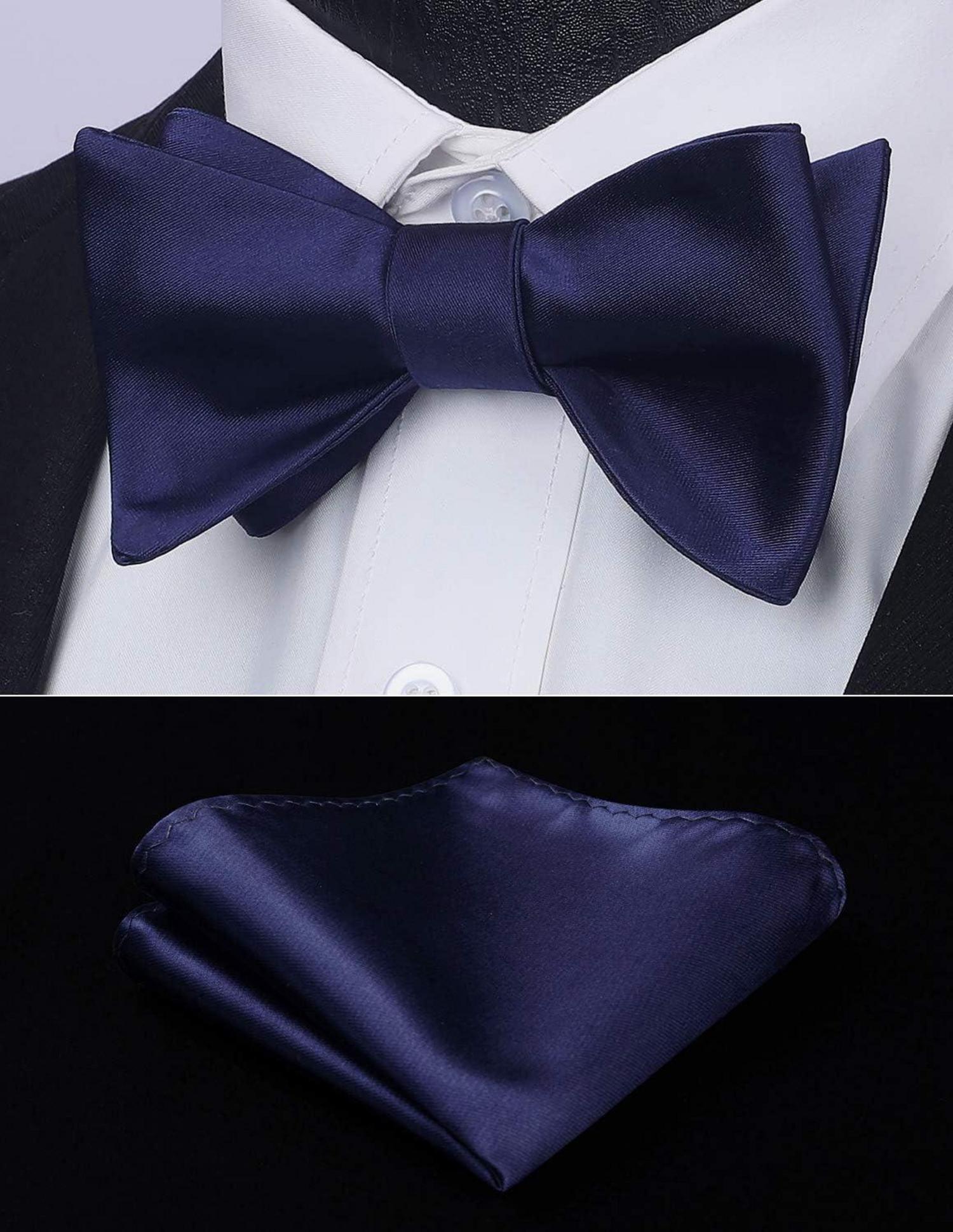 Herren Geometrie Business Fliege Einstecktuch Set Navy Blau