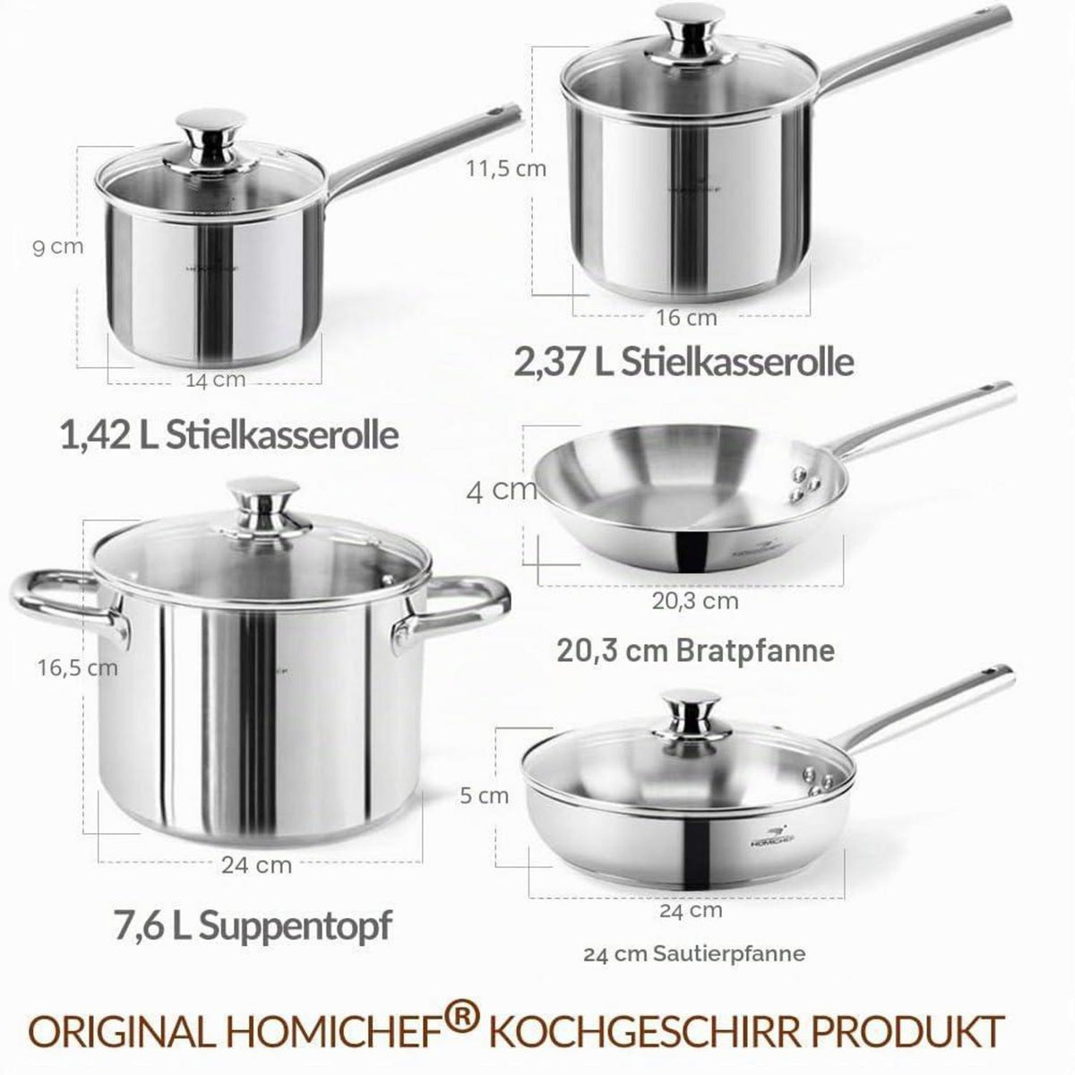 14-teiliges Edelstahl Topfset Induktion – Nickelfrei & Gesund Kochen