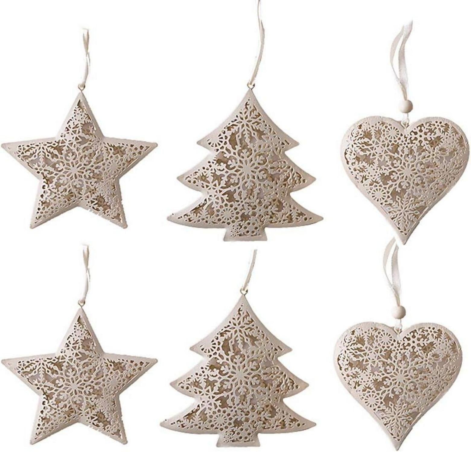 6er Set Metall Weihnachtsanhänger hohles Herz Stern Baum Anänger