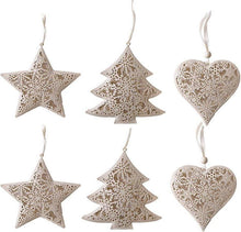 6er Set Metall Weihnachtsanhänger hohles Herz Stern Baum Anänger