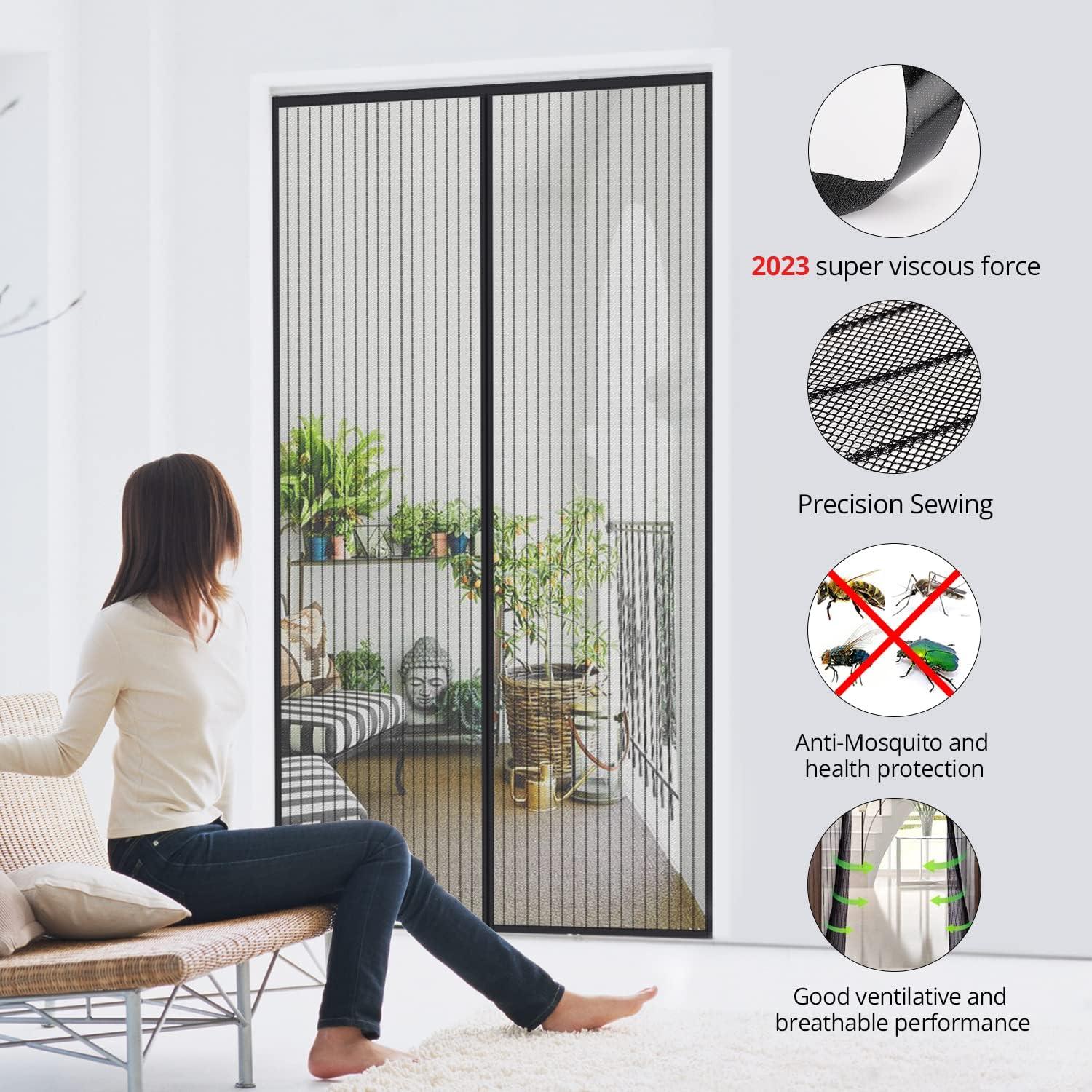 Fliegengitter Tür Magnet Insektenschutz Balkontür 100x220cm Schwarz - Hochwertiger Fliegenvorhang, ohne Bohren