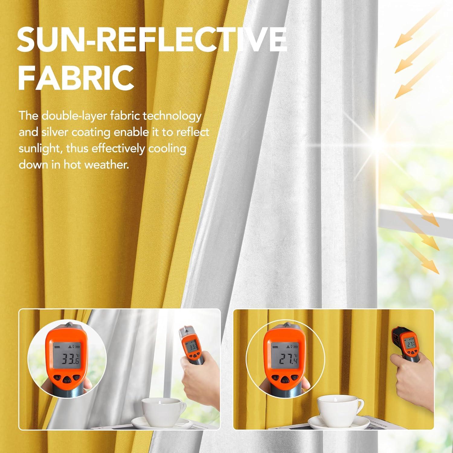 Deconovo Oxford Thermovorhang 245x140 cm Gelb, Verdunkelnd, 2er Set