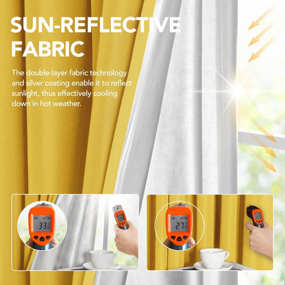 Deconovo Oxford Thermovorhang 245x140 cm Gelb, Verdunkelnd, 2er Set