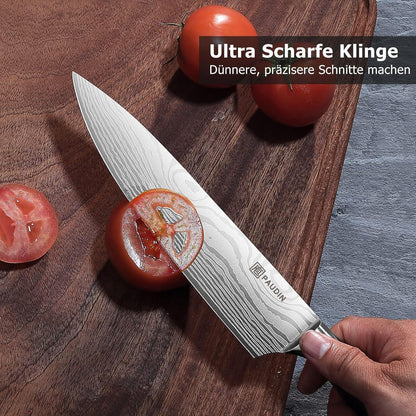 Premium Kochmesser mit Holzgriff 20 cm Küchenmesser Extra Scharfe Messerklinge