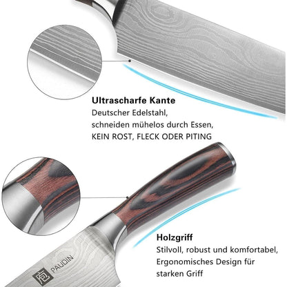 Premium Kochmesser mit Holzgriff 20 cm Küchenmesser Extra Scharfe Messerklinge