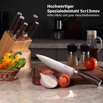 Premium Kochmesser mit Holzgriff 20 cm Küchenmesser Extra Scharfe Messerklinge