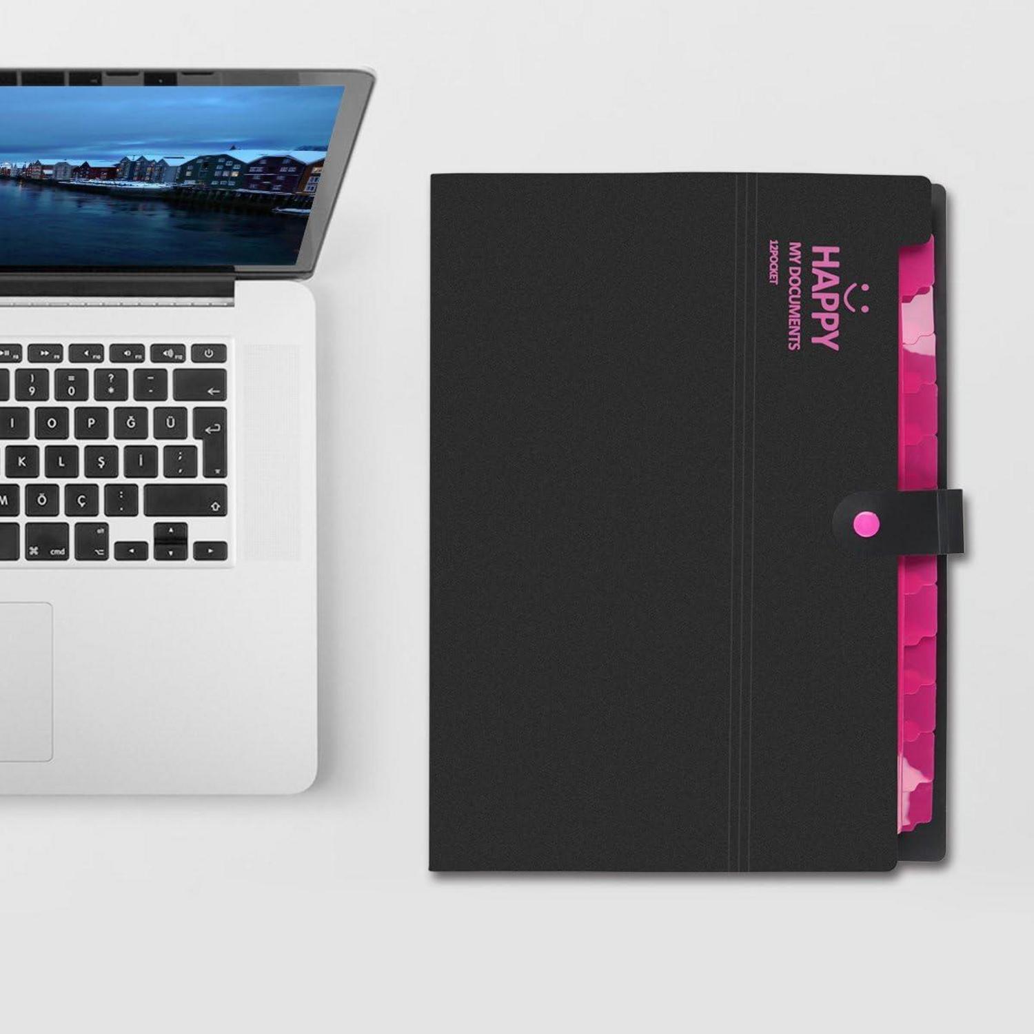 Fächermappe A4 Erweiterbar Tragbar 12 Taschen Schwarz