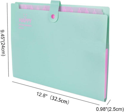 Dokumentenmappe A4 Erweiterbare 12 Fächer Organizer grün/rosa
