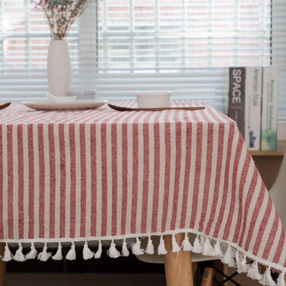 Gestreifte Tischdecke rot-weiß 140x220 cm – Baumwolle & Leinen