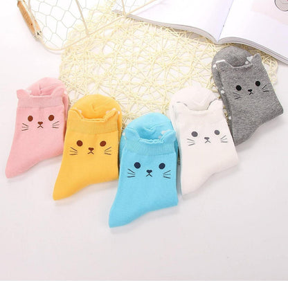 5er Pack bunte Baumwollsocken mit süßen Tiermustern