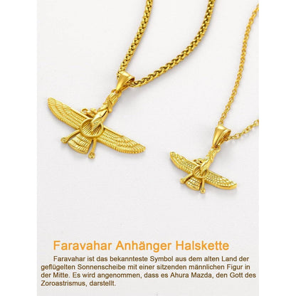 Halskette mit Faravahar Anhänger Edelstahl Goldfarben