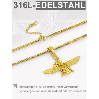 Halskette mit Faravahar Anhänger Edelstahl Goldfarben