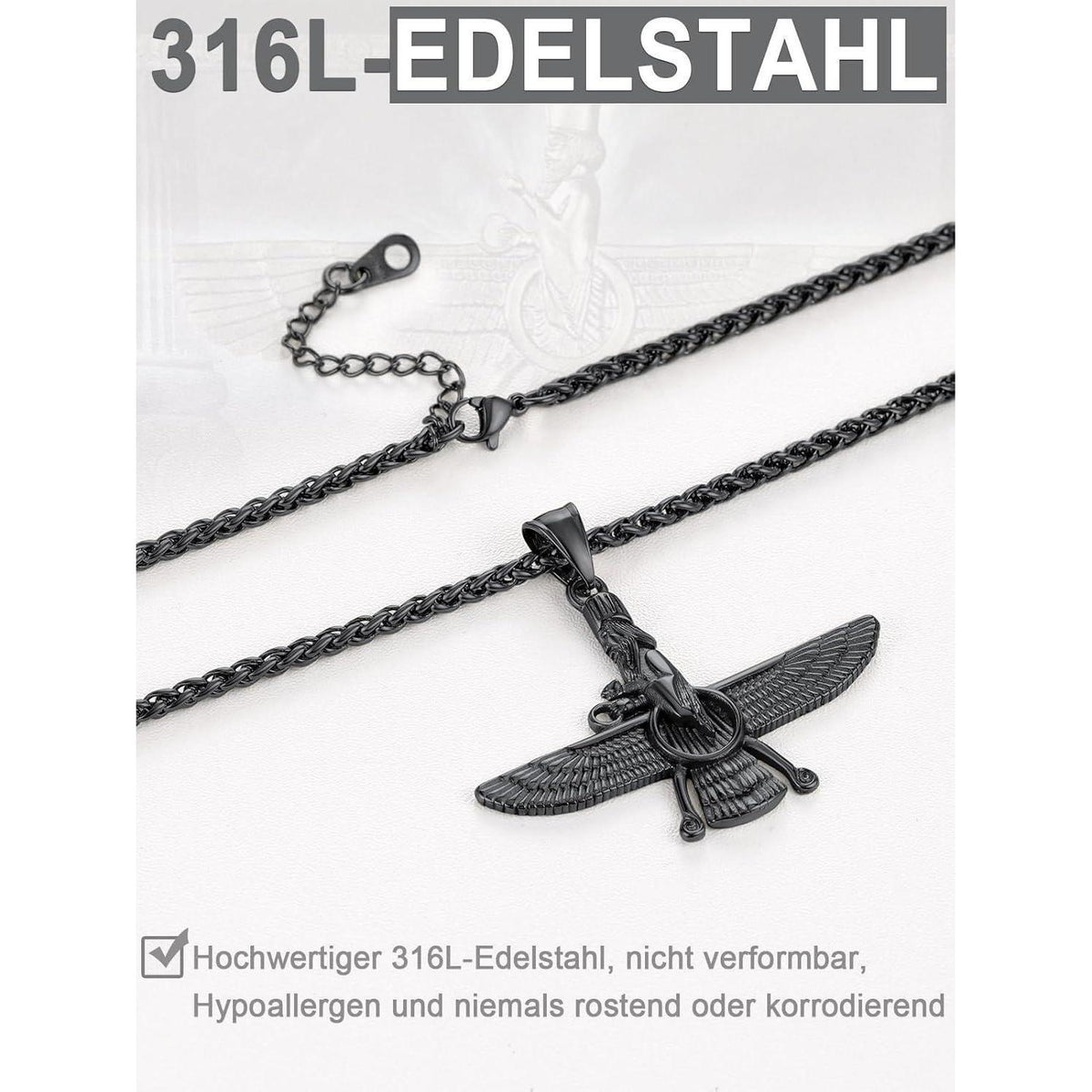 Edelstahl Halskette mit Faravahar Anhänger für Damen und Herren