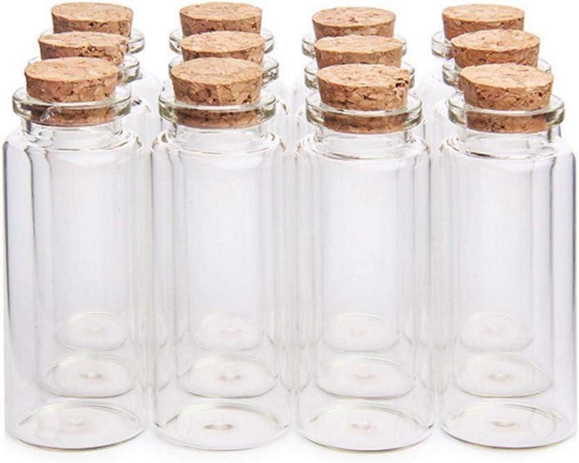 30 ml Mini Glasflaschen mit Holz Korkverschluss (12