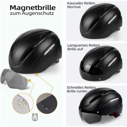 Fahrradhelm mit Visier Schutzbrille für Erwachsene Schwarz