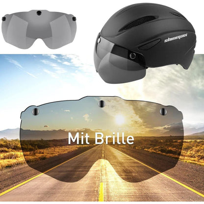 Fahrradhelm mit Visier Schutzbrille für Erwachsene Schwarz