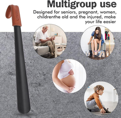 Schuhlöffel Metall Lang 42cm Schwarz Shoe Horn Stabil Ledergriff