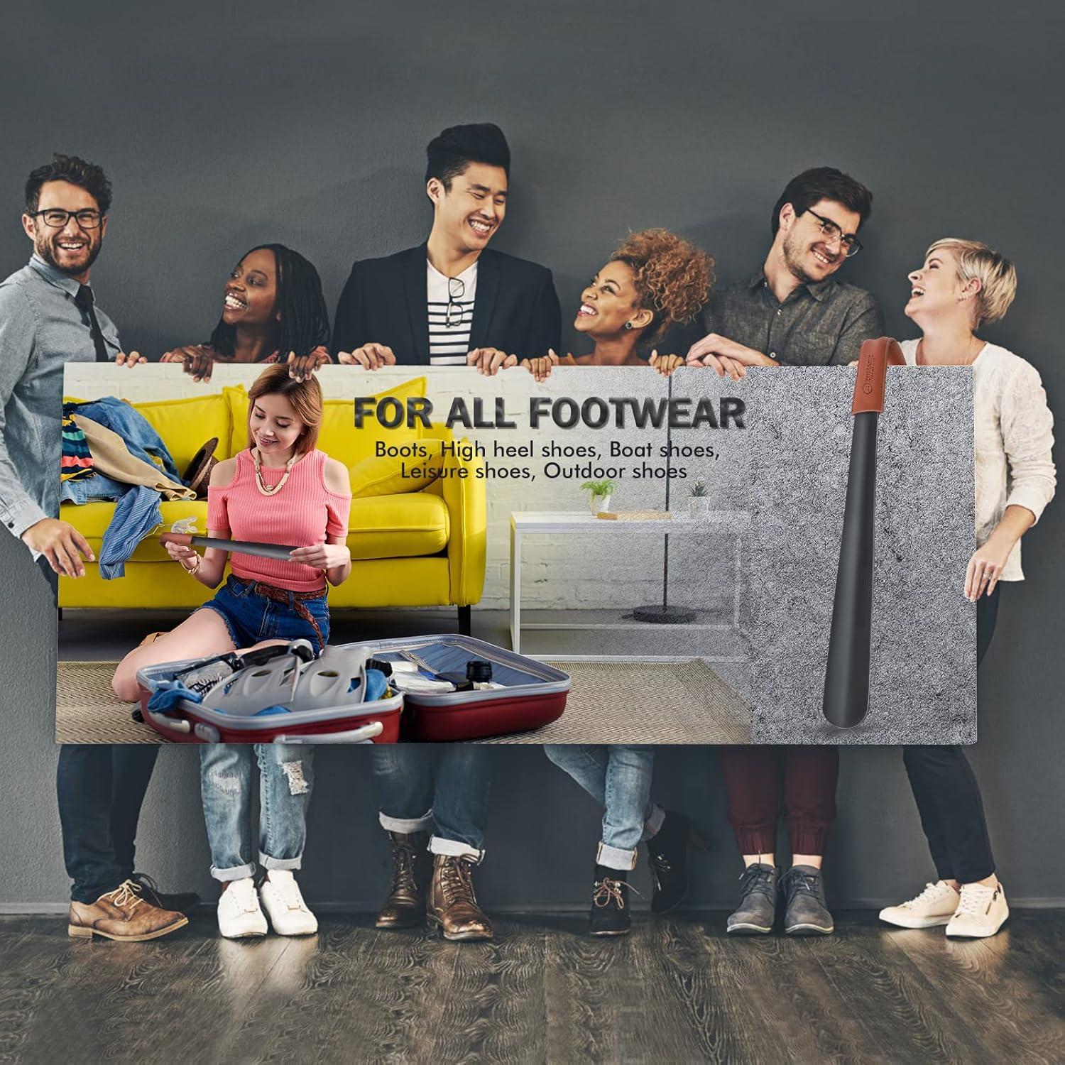 ZOMAKE Schuhlöffel Metall Lang 42cm Schwarz Stabil für Stiefel