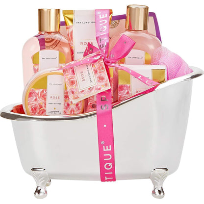 8-teiliges Bad Geschenkset Rosen Duft mit Deko Badewanne