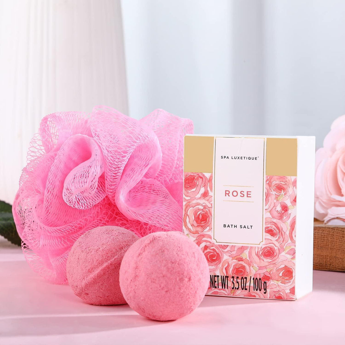 8-teiliges Bad Geschenkset Rosen Duft mit Deko Badewanne