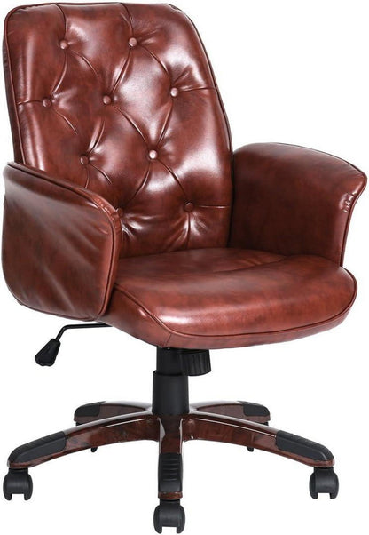 Bürostuhl Vintage Hochglanz Braun PU Metall Rollen höhenverstellbar