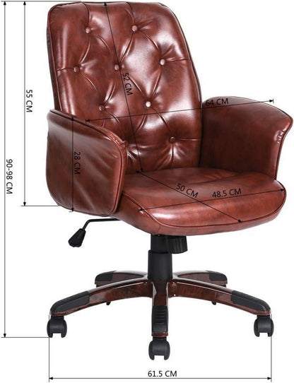 Bürostuhl Vintage Hochglanz Braun PU Metall Rollen höhenverstellbar
