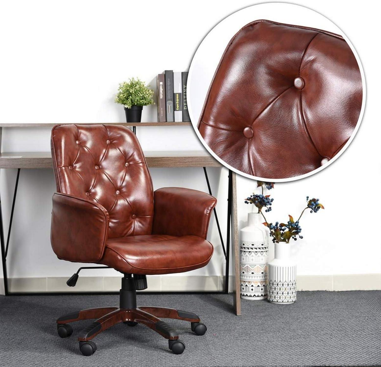 Brauner Vintage Bürostuhl PU Kunstleder Metall 64x61,5x90–98cm