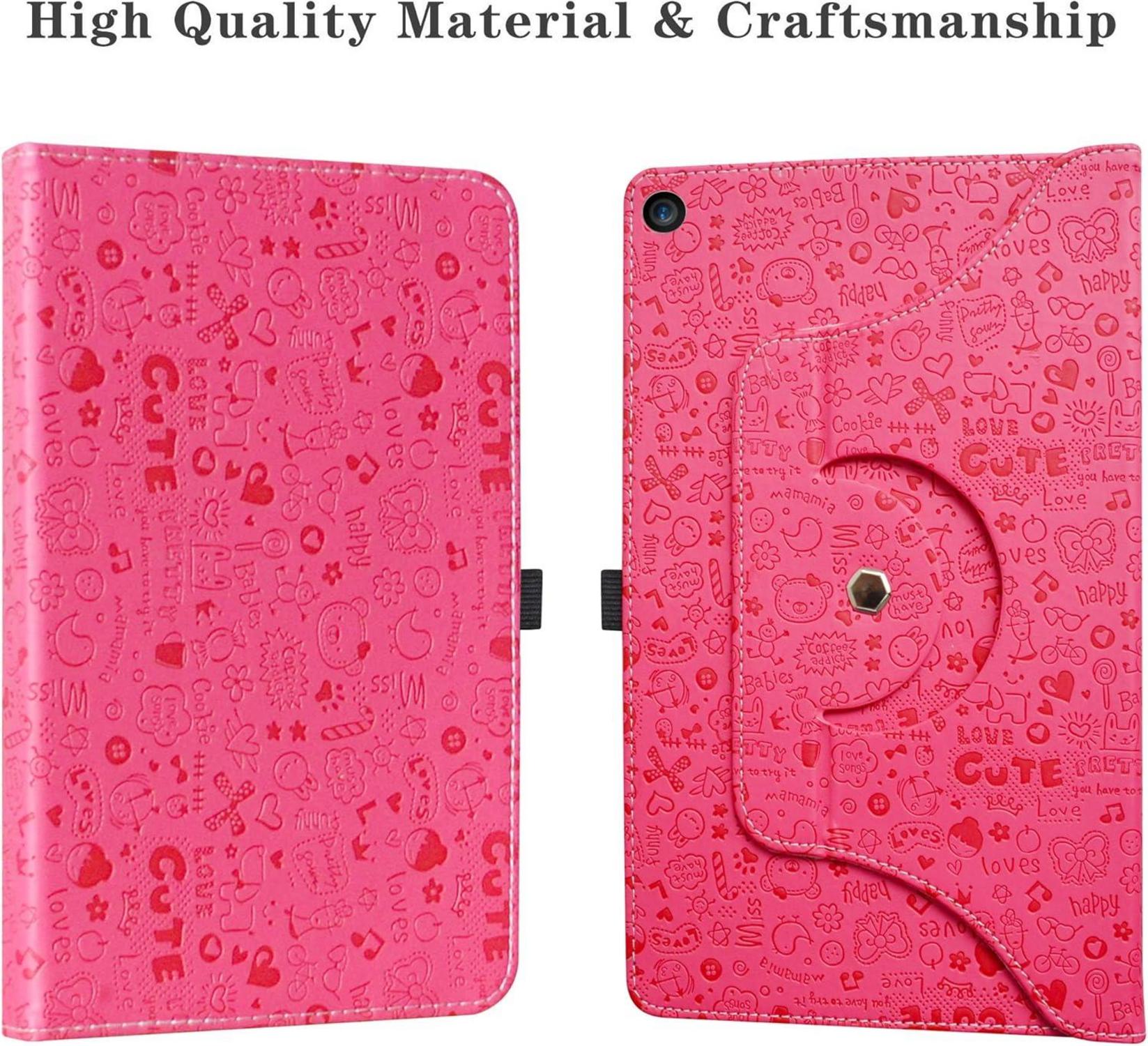 LiuShan Amazon Fire HD 10 Hülle 360° Drehbar Standfunktion Schönes Muster Pink