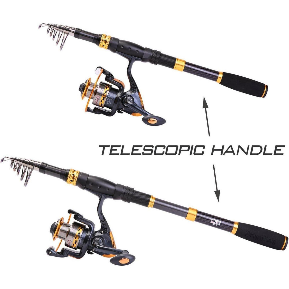 Angelruten-Set Teleskop Kohlefaser mit Spinnrolle für Süß- & Salzwasser