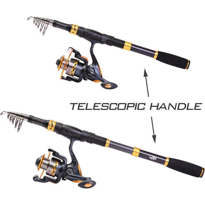 Angelruten-Set Teleskop Kohlefaser mit Spinnrolle für Süß- & Salzwasser