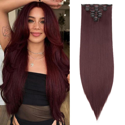 Weinrote Clip-in Haarverlängerung – 66cm, 140g, 8 Tressen