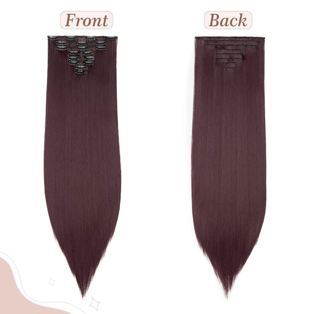 Weinrote Clip-in Haarverlängerung – 66cm, 140g, 8 Tressen