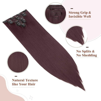 Weinrote Clip-in Haarverlängerung – 66cm, 140g, 8 Tressen
