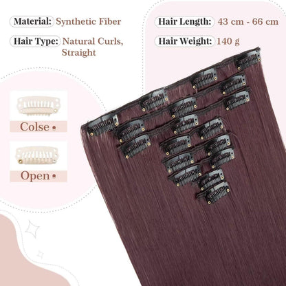 Weinrote Clip-in Haarverlängerung – 66cm, 140g, 8 Tressen