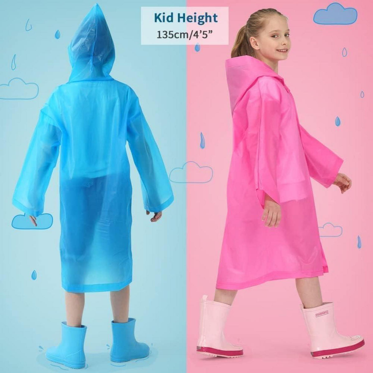 Kinder Regenponcho Set 2er Pack Blau & Rosa Wasserdicht