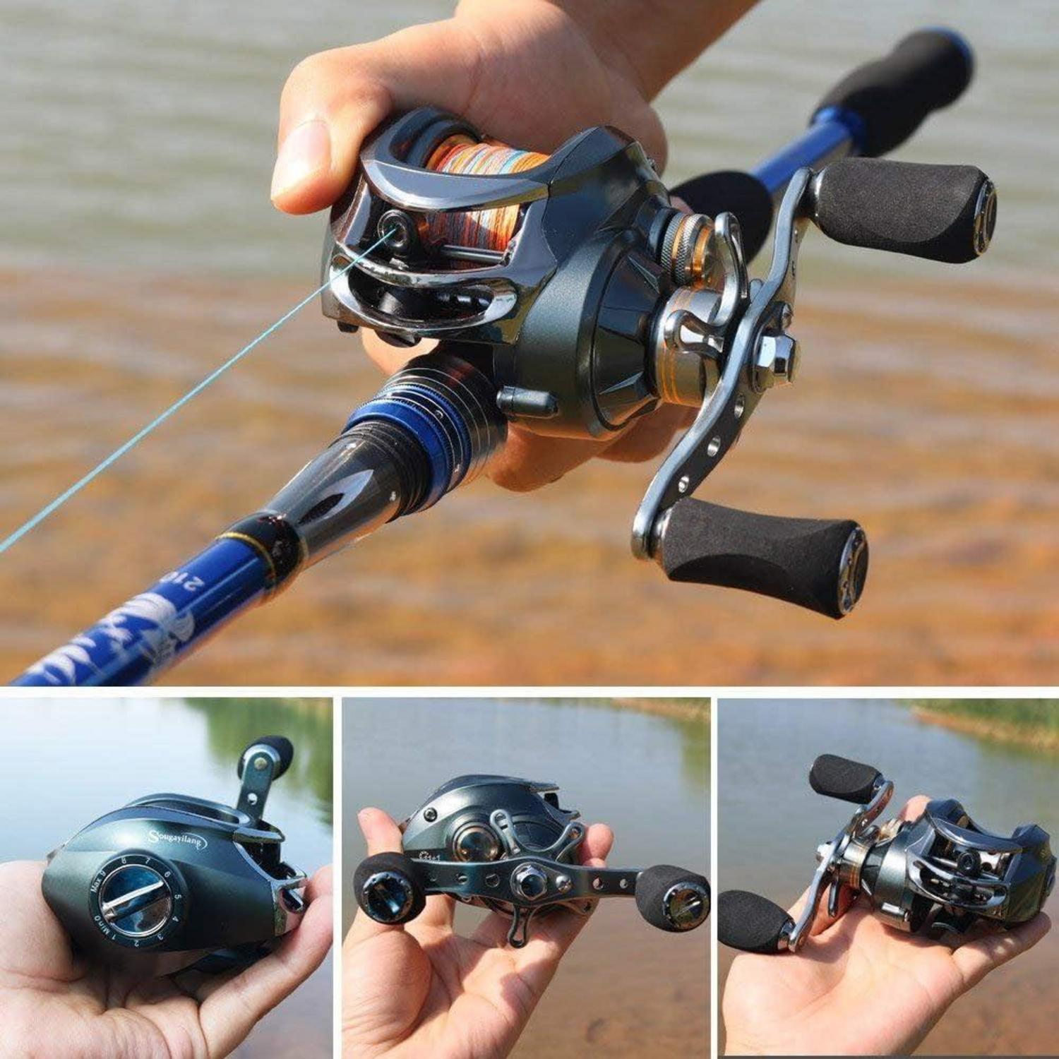 Angelrolle Sougayilang Baitcast 12 Kugellager 8,2 kg Drag Magnetisch Doppelbremsen