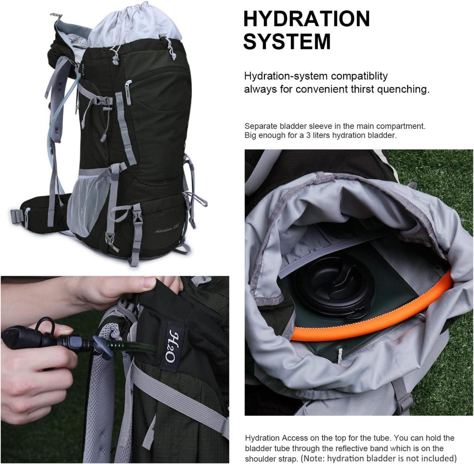 Trekkingrucksack 55L für Camping Wandern Outdoor - Schwarz