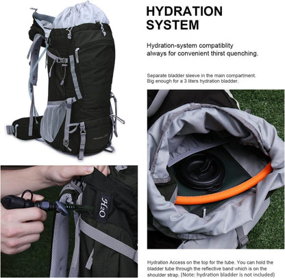 Trekkingrucksack 55L für Camping Wandern Outdoor - Schwarz