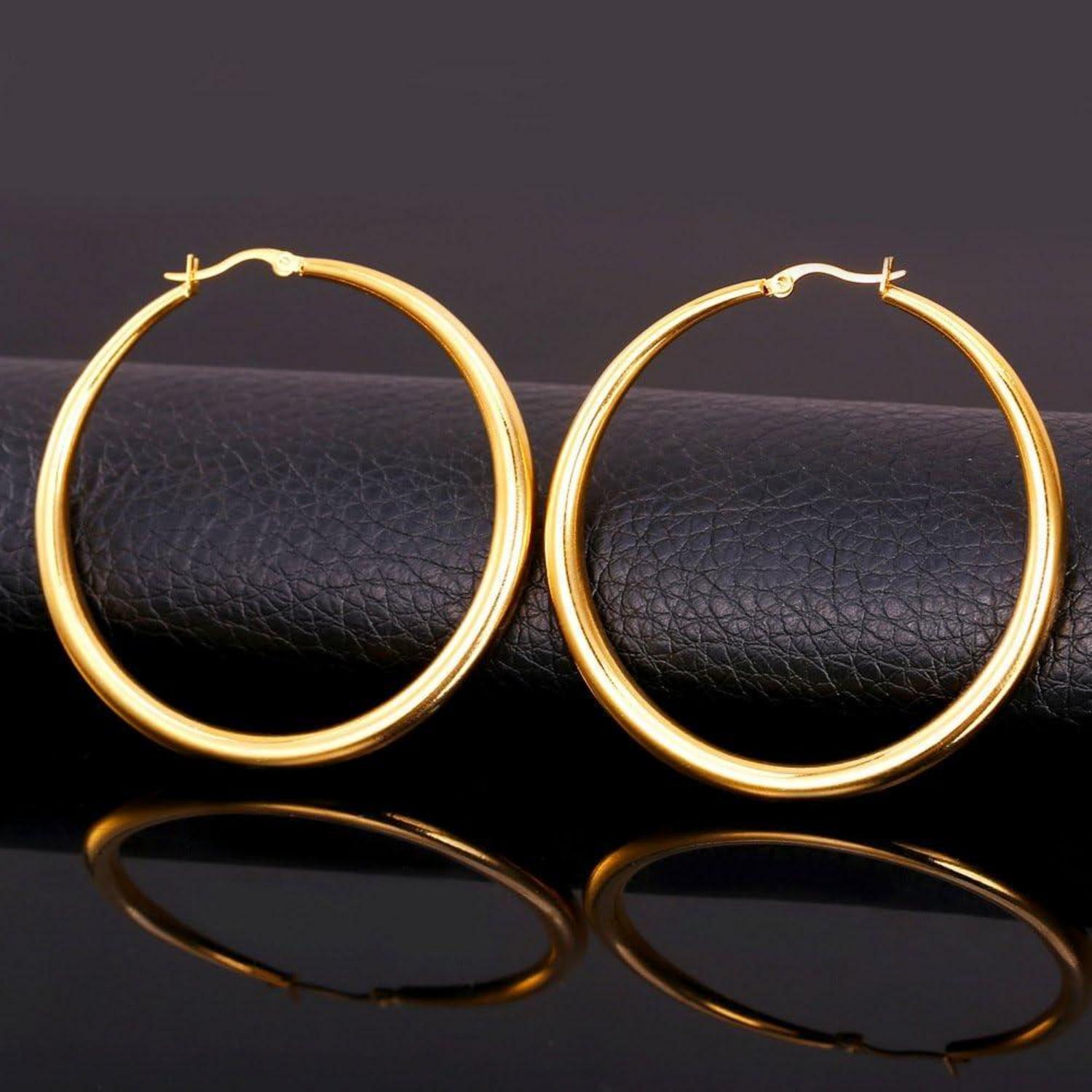 Damen Edelstahl Hoop Ohrringe Rund 62mm Creolen Gold/Silber wählbar