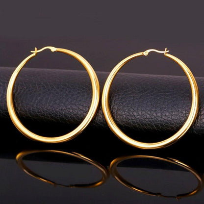 Damen Edelstahl Hoop Ohrringe Rund 62mm Creolen Gold/Silber wählbar