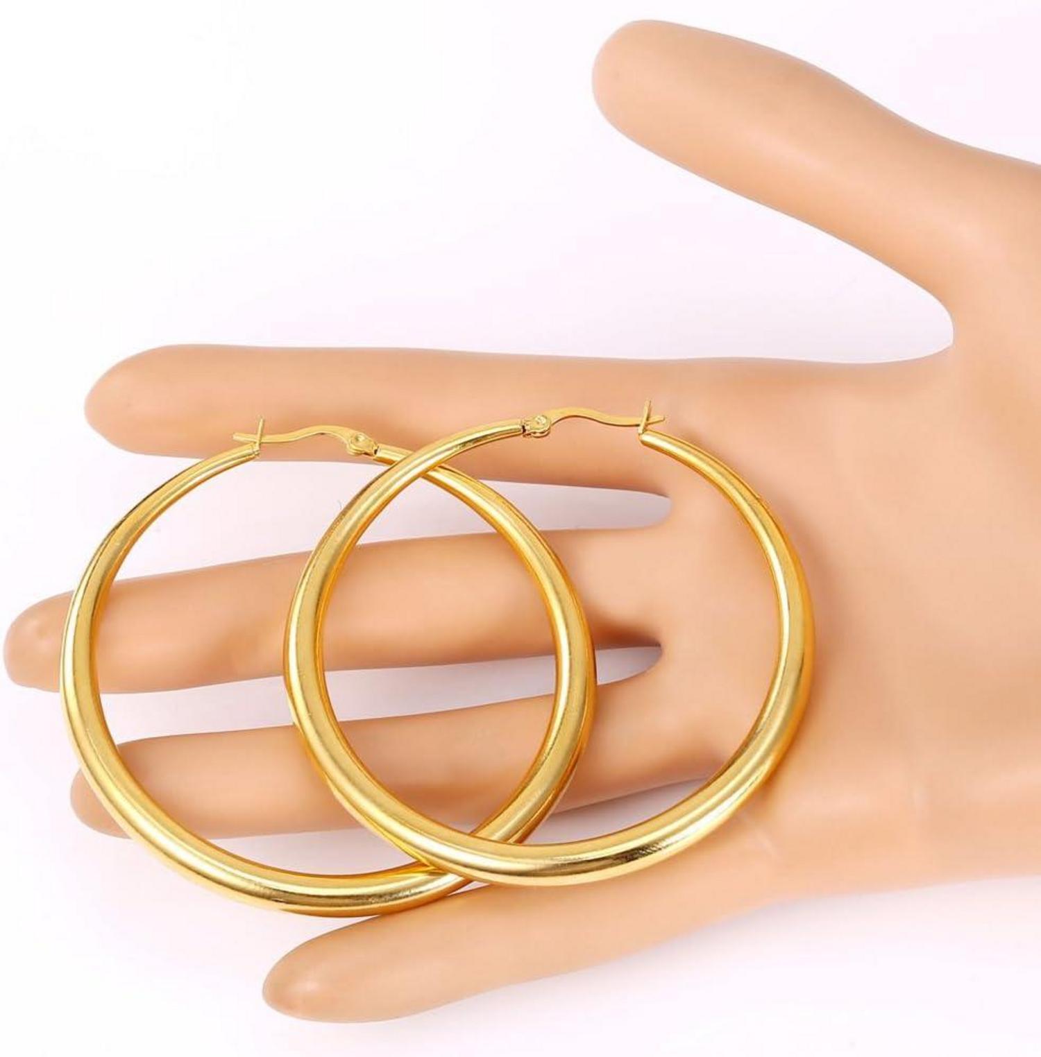 Edelstahl Hoop Ohrringe Damen Rund 62mm Creolen Party Ohrschmuck Gold