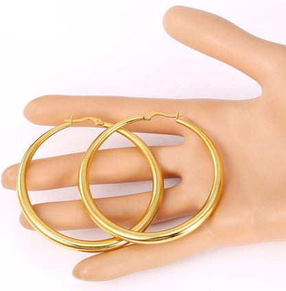 Edelstahl Hoop Ohrringe Damen Rund 62mm Creolen Party Ohrschmuck Gold
