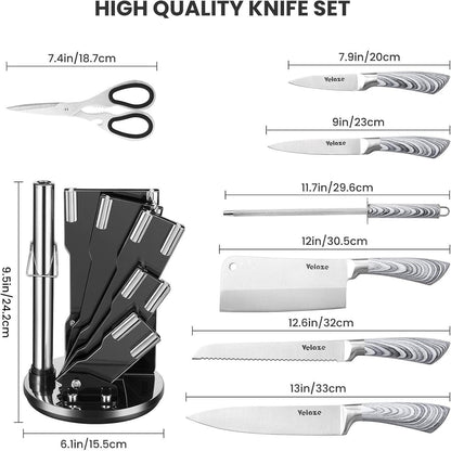 Velaze 8-teiliges Küchenmesser Set mit Messerblock, Extra