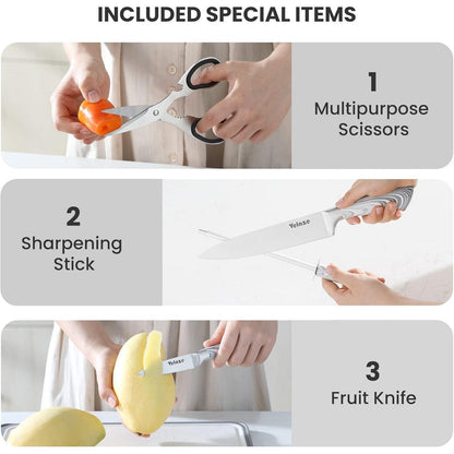 Velaze 8-teiliges Küchenmesser Set mit Messerblock, Extra