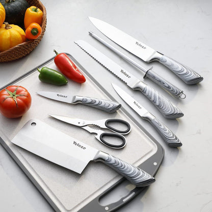 Velaze 8-teiliges Küchenmesser Set mit Messerblock, Extra
