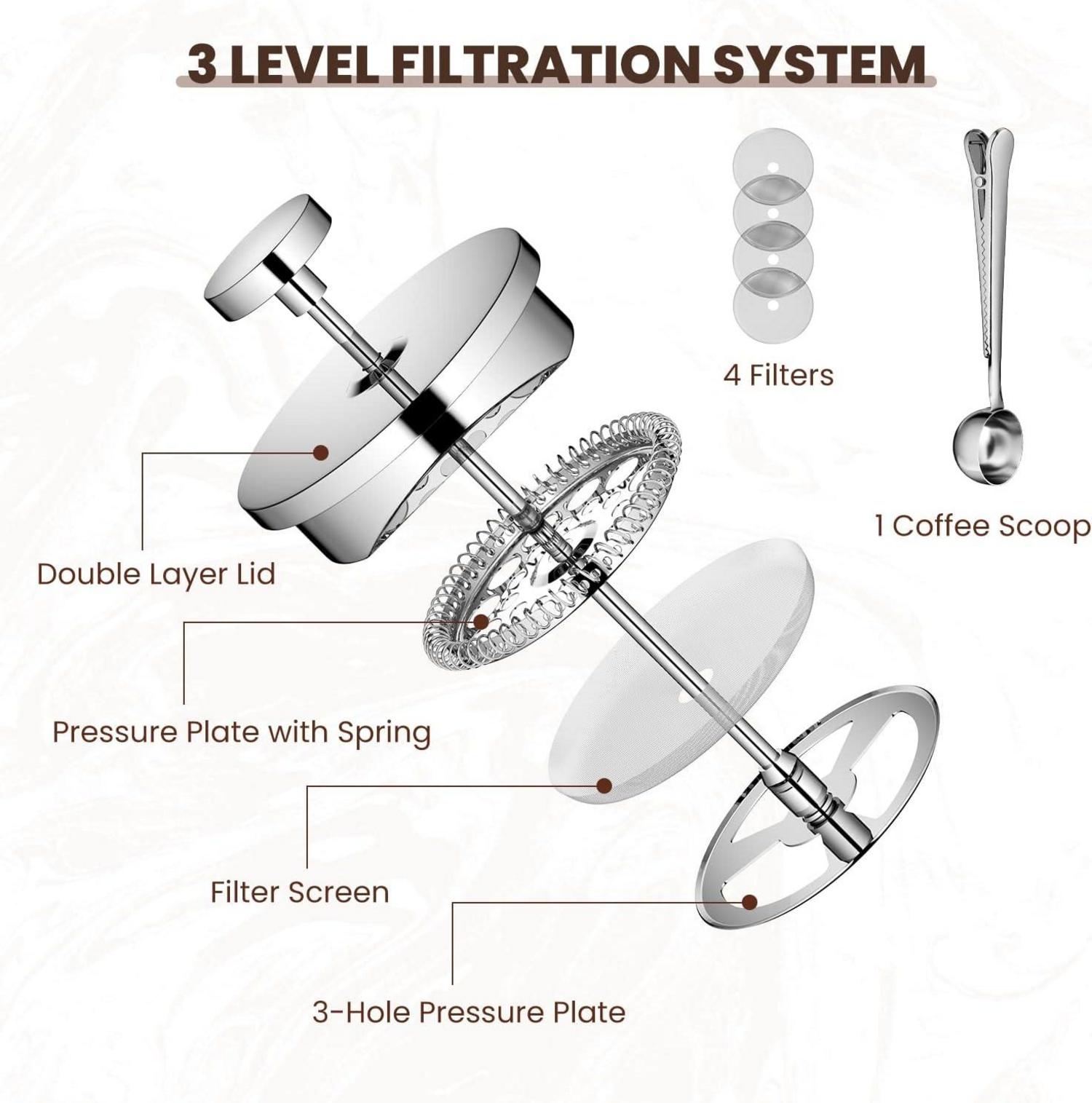 Velaze French Press Kaffeebereiter Edelstahl 350ML 2-3