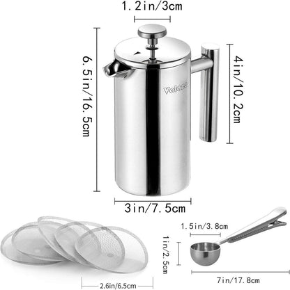 French Press Edelstahl Kaffeebereiter 350ML für 2-3 Tassen