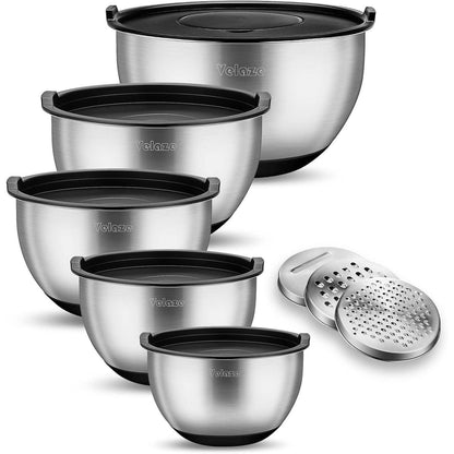 Velaze Edelstahl Schüssel Set mit Deckel und 3